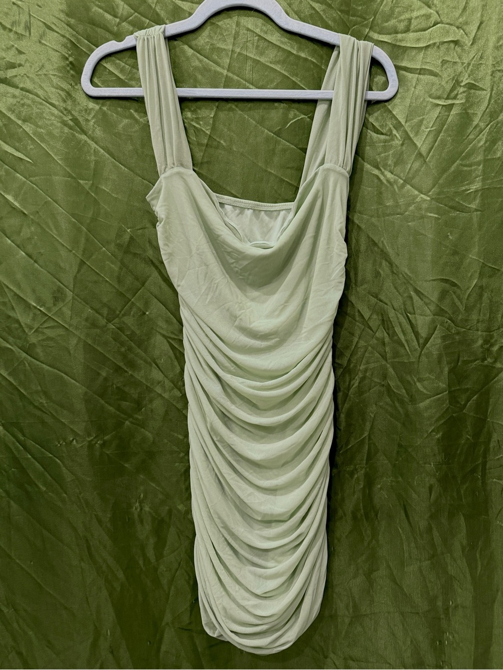 Light Green Ruched Sleeveless Dress medium stretchy bodycon